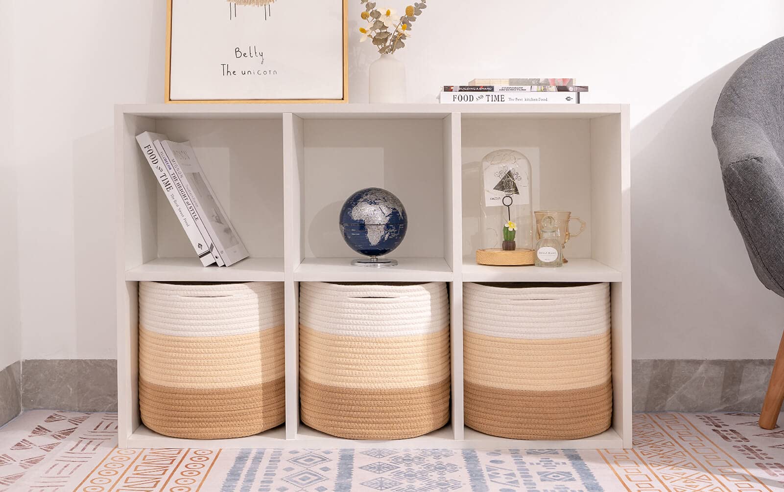 voten Aufbewahrungskörbe, 28 x 28 cm, Aufbewahrungswürfel, für 30.5 x 30.5 cm, Würfel-Organizer, Bücherregale, Regale, langlebige, runde Baumwolle, 3 Packungen mit 3 Farbtönen, Honigfarben
