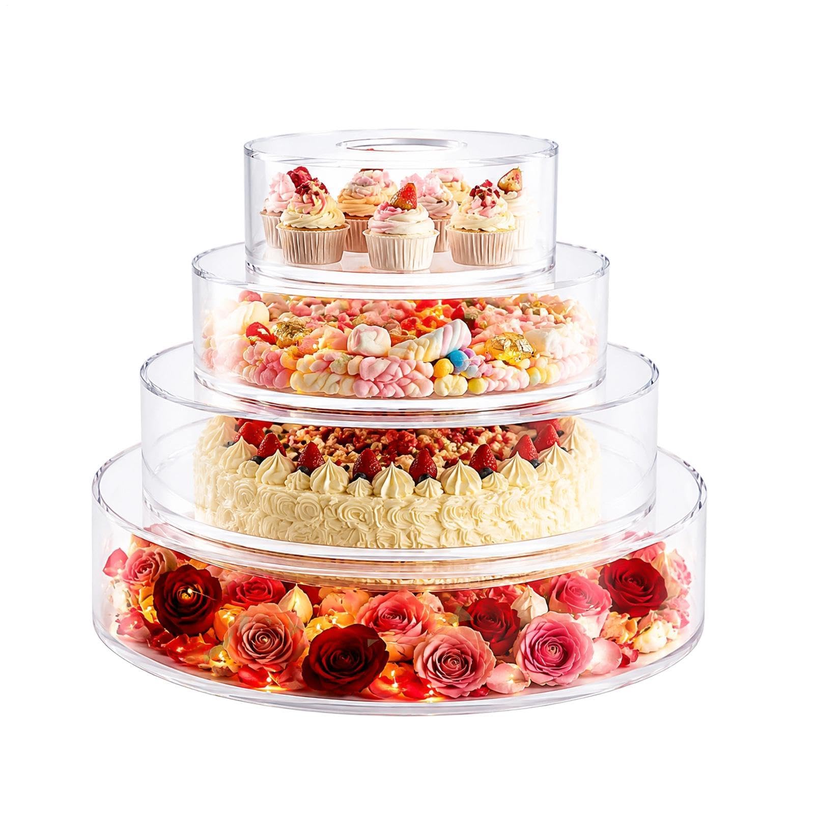 Generico Porta Torte Trasparente 4 Pezzi Alzata in Acrilico con LED