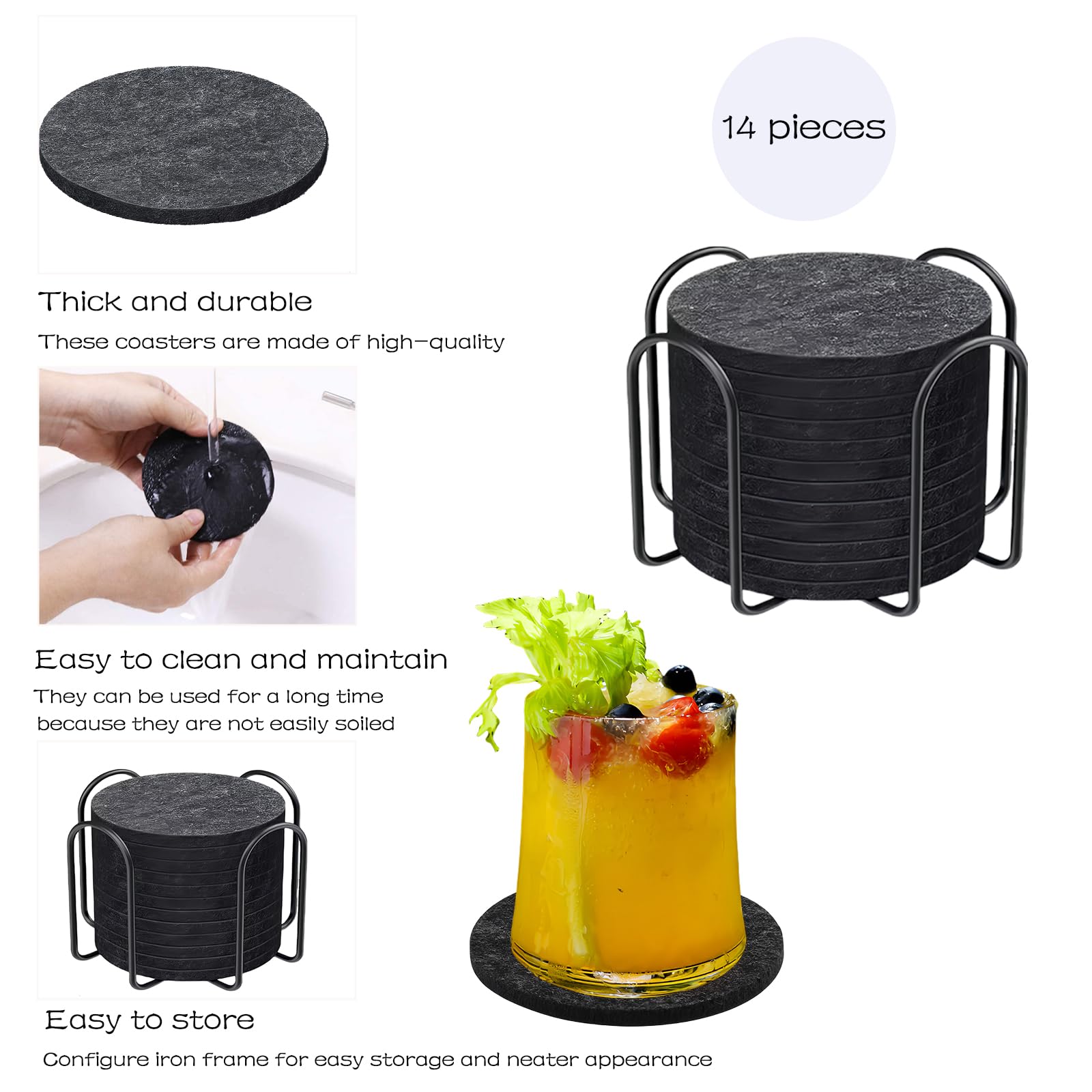 Juego de 14 Posavasos Originales y Absorbentes de Fieltro, Coasters para Proteger Mesas y Muebles, Ideal para Vasos, Tazas y Bebidas, FHISKUNYU