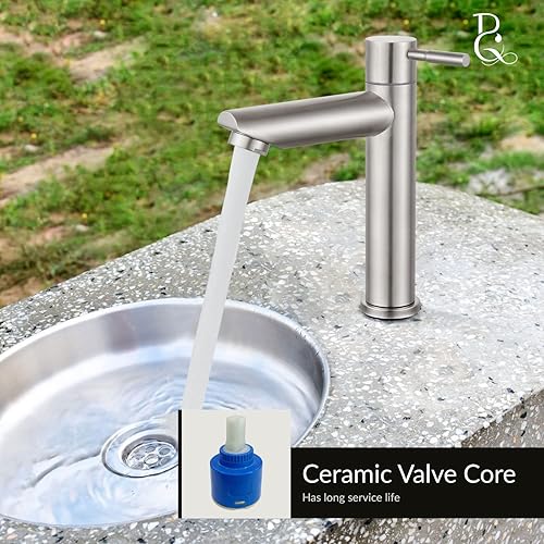 Miniatura 3 de brassqueen Grifo de agua fría solo para baño, lavabo de níquel cepillado SUS 304, un agujero, moderno montaje en cubierta, grifo de lavabo comercial