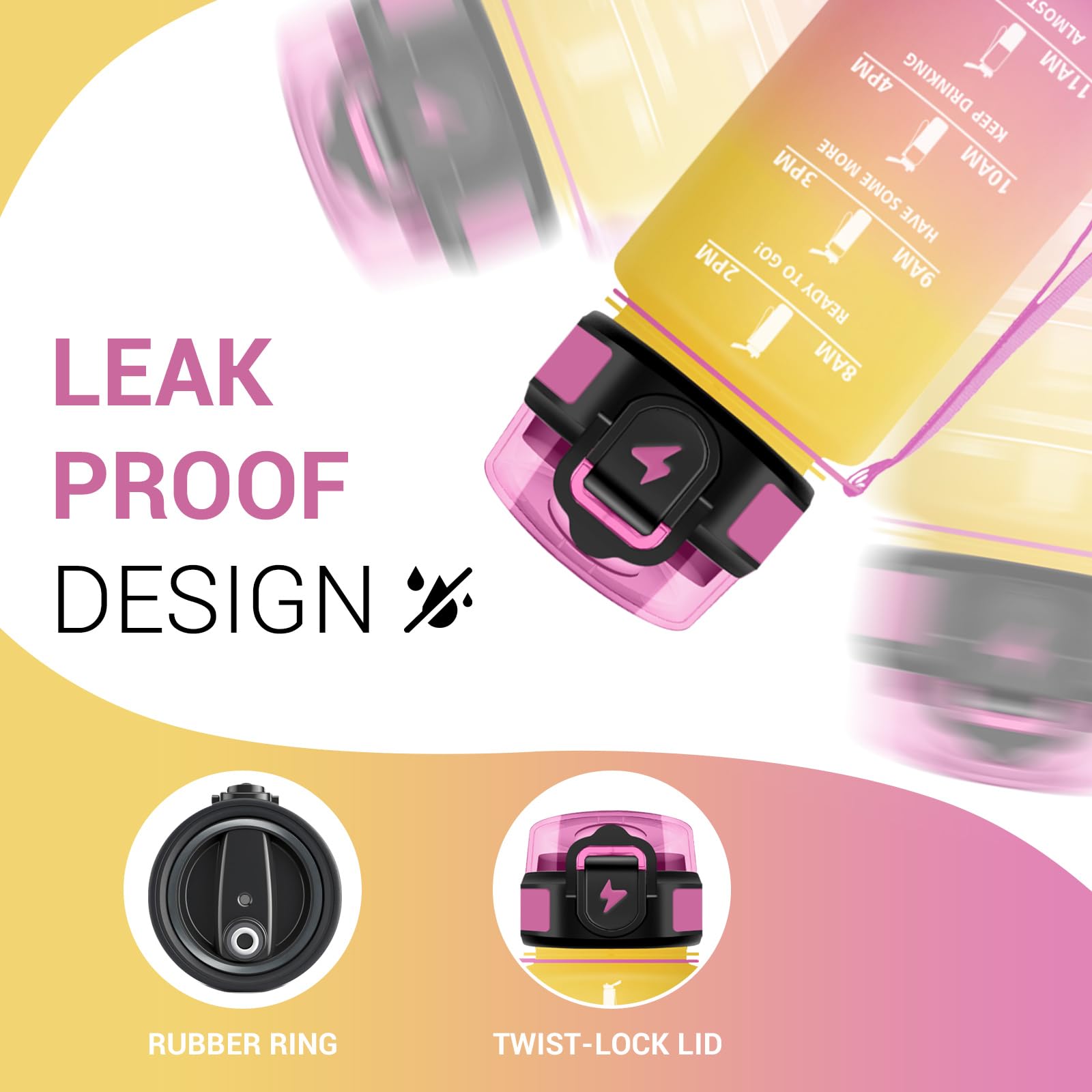 Borraccia Bambini 500ml, Borraccia con Indicazione del Tempo, Leggera e Facile da Tenere, Riutilizzabile e Facile da Pulire, Bottiglia Bambini con Cannuccia, per Palestra, Corsa, Yoga, Ufficio