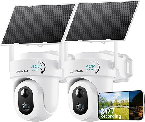 ZUMIMALL Cámaras de seguridad solar de 9 W inalámbricas para exteriores, cámaras de grabación AOV 247 para seguridad del hogar, vista de 360, visión