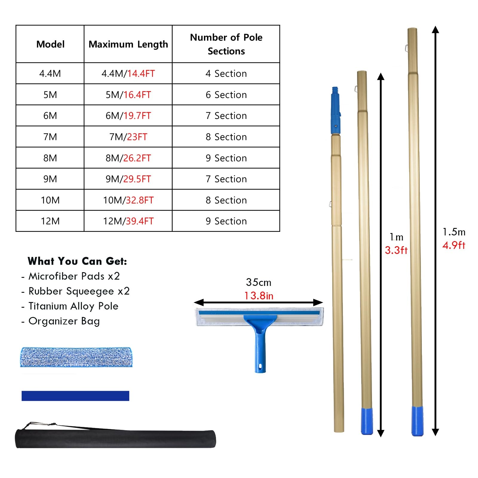 Kit de limpiador de ventanas telescópico con escobilla para limpieza de cristales de alto alcance en oficinas y hogares