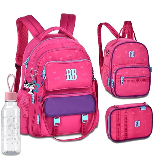 Kit Mochila Escolar Rebecca Bonbon RB 26223 Rosa com Pochete destacavel com Lancheira, Estojo box e Garrafinha coleção 2026
