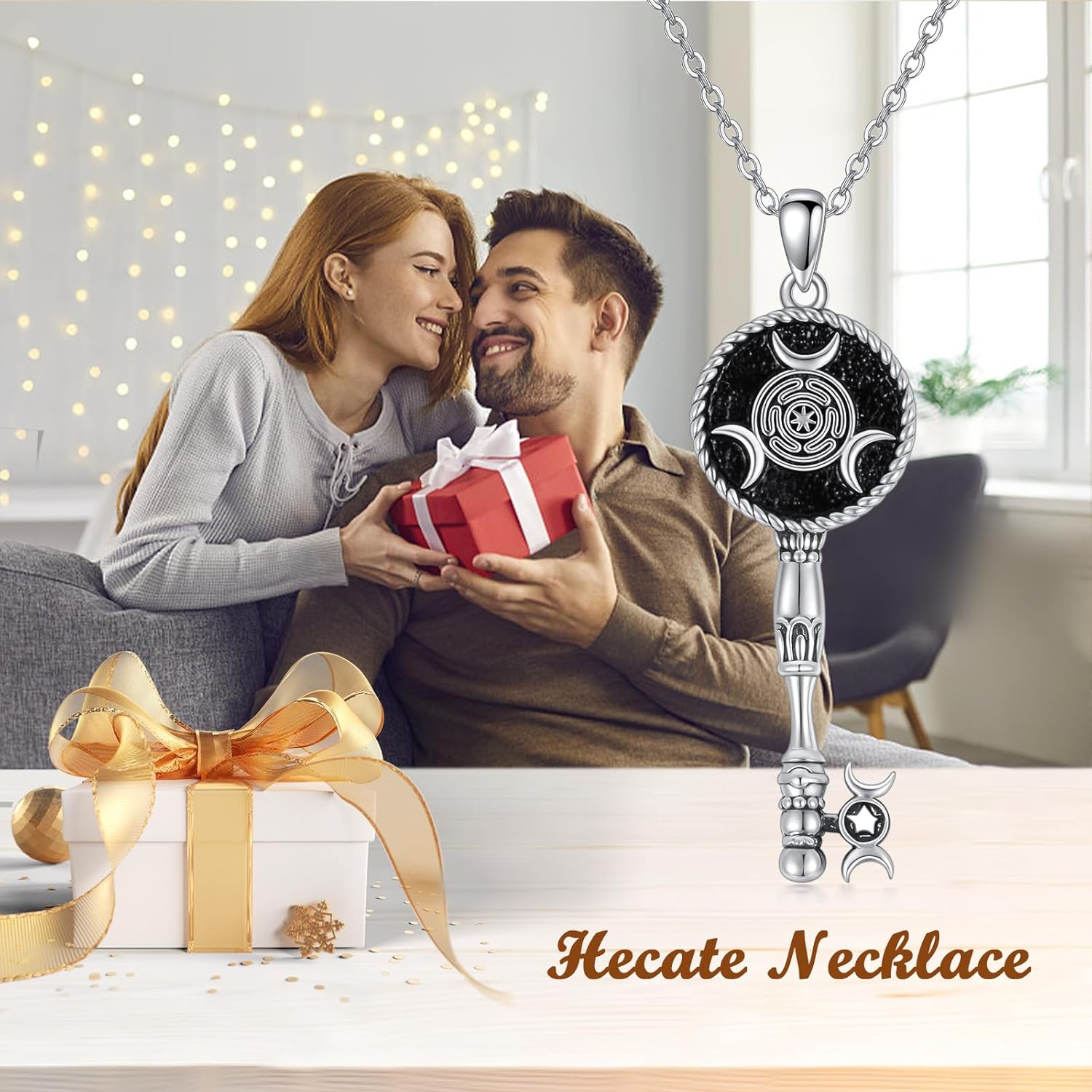 YAFEINI Hecate/Triple Moon Goddess Necklace Sterling Silver Wheel of Hecate Key Pendant Wiccan Amulet Jewelry Gifts for Women - Image 7