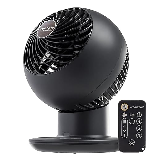 IRIS USA WOOZOO Air Circulator Fan with Remote, Oscillation, 5 Speeds, 82ft Max Air Distance, 90° Adjustable Tilt, 30db Quiet Motor, Small Fan for Bedroom, Office, Dorm, Black