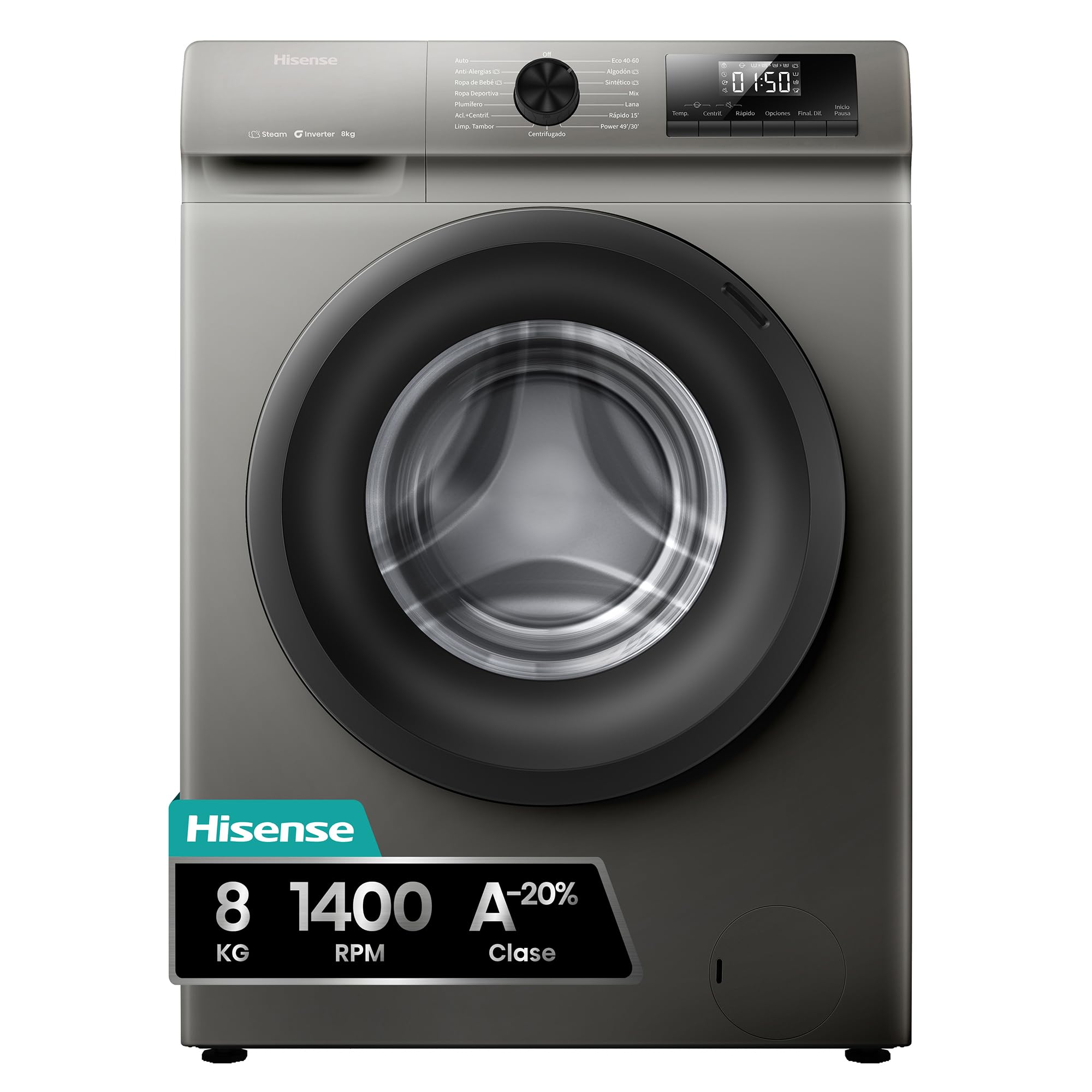 Hisense WF1Q8041BT – Washing Machine, Class A, 8 kg, 1400 rpm, Height 85 cm x Width 60 cm, White, Steam Function 99.9%, Fast Washing+, Automatic Wash, Delayed Finishing, Inverter Technology Energy Label