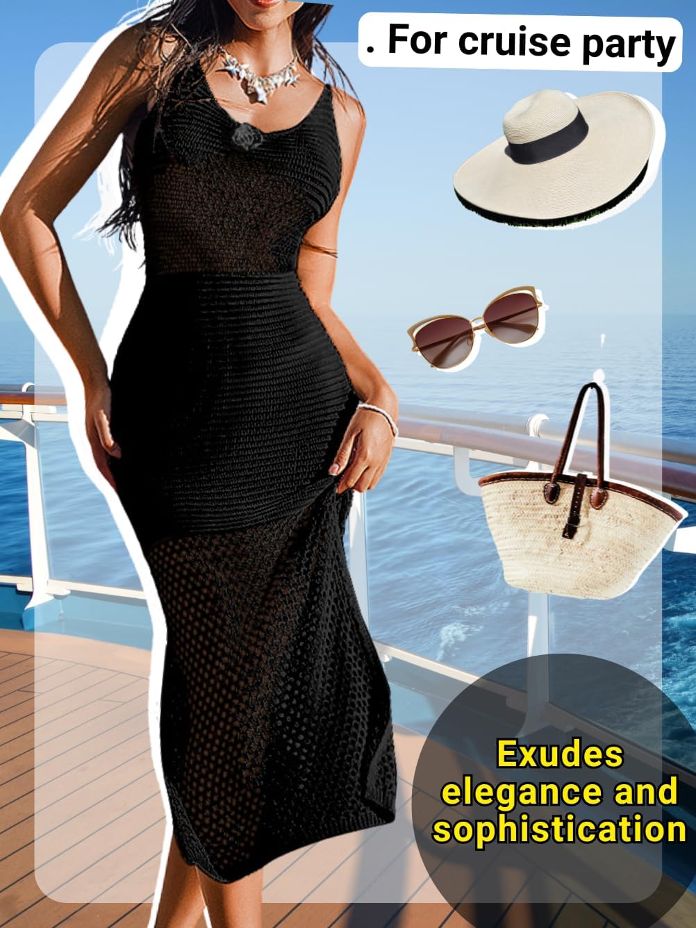 Kaei&Shi Sexy Crochet Dresses,Double Slit Swimsuit Cover Up Dress,Knit Beach Coverups for Women