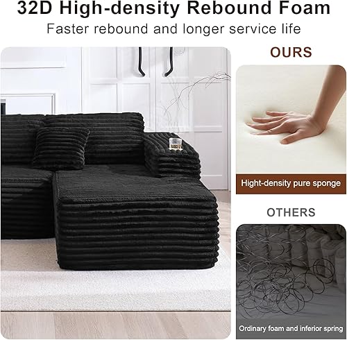 Miniatura 7 de Sofá modular Cloud con diván en forma de L, moderno sofá modular con asiento profundo, portavasos integrado y bolsillo de almacenamiento para sala