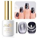 Imtiti Cat Eye Gel Nail Polish, 15ml Black Crystal Glitter Cat Eye Gel Polish With Magnet Dark Gray Magnetic Holographic Galaxy Sparkly Soak Off UV Led Manicure