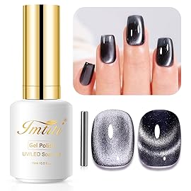 Imtiti Cat Eye Gel Nail Polish, 15ml Black Crystal Glitter Cat Eye Gel Polish With Magnet Dark Gray Magnetic Holographic Galaxy Sparkly Soak Off UV Led Manicure