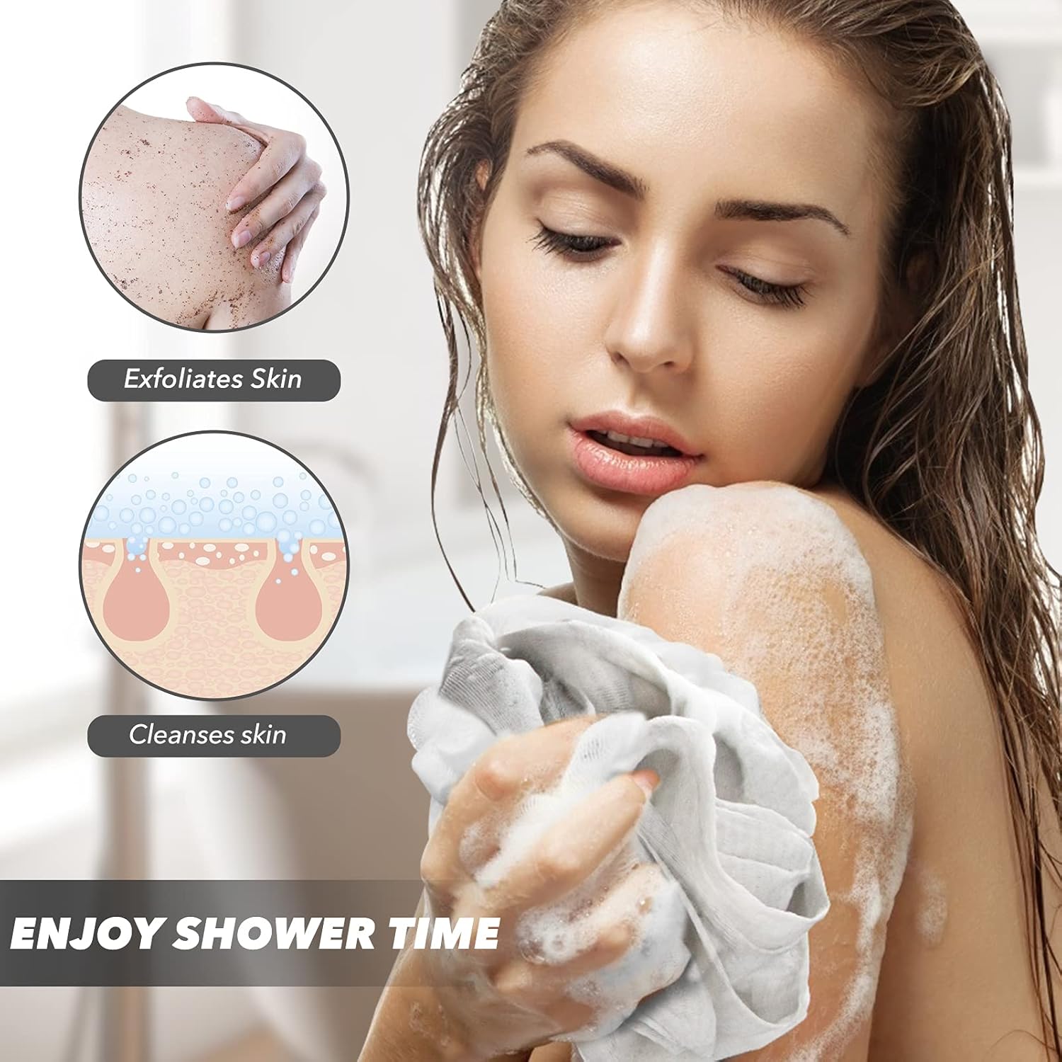 Bath Shower Loofahs Sponge (65g/pcs) Large Mesh Pouf Shower Ball for Body Wash, Soft Body Scrubber Exfoliating for Silky Skin, Full Cleanse, Lather Pack of 5 - Perfect Beauty Bathing Accessories : Beauty & Personal Care