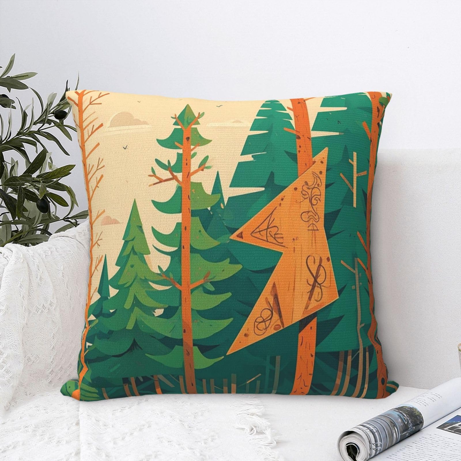 FodPand Luxury Velvet Throw Pillow Covers 20"x20" Super Soft Decorative Pillow Cases - Mountain Fir Forest Pillowcases Modern Lumbar Cushion Cases for Couch Sofa Bed Pillow Shams