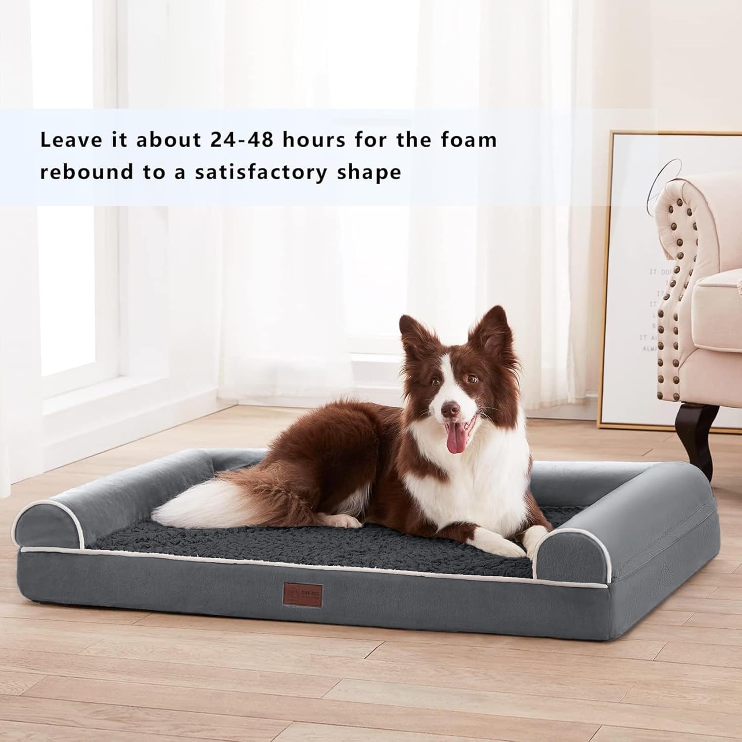review Orthopedic Dog Beds for Large Dogs, Foam Pet Sofa with Waterproof Lining, Removable Washable Cover and Nonskid Bottom, Dog Couch Bed for Comfortable Sleep,Dark Grey
