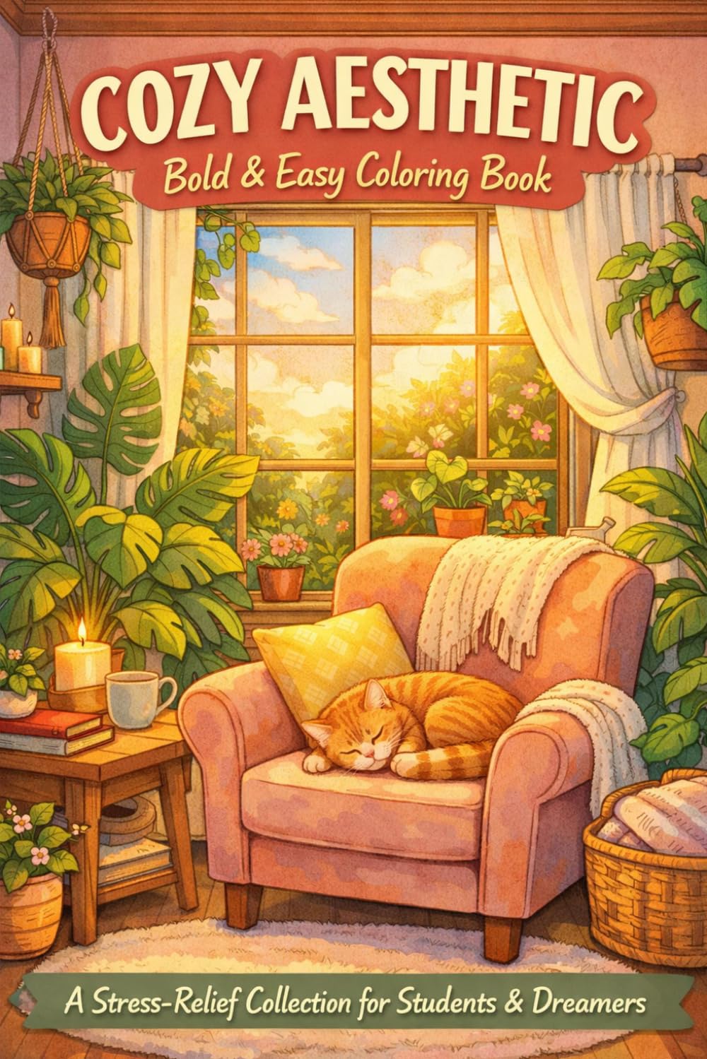 Cozy Aesthetic Coloring Book: Cute & Relaxing Scenes with Cats, Plants, Cafés and Comfort Spaces for Stress Relief