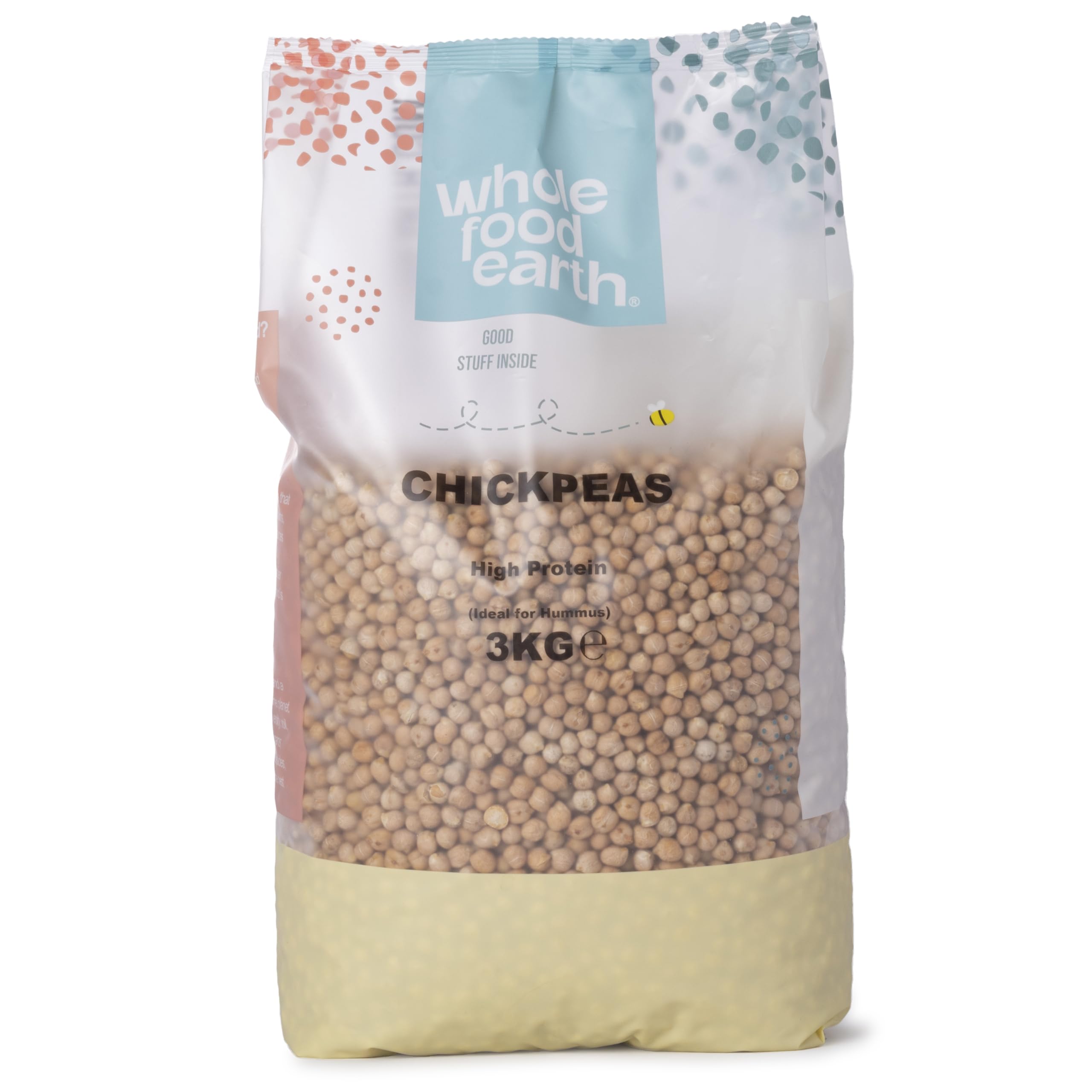 Wholefood Earth - Dried Chick Peas 8mm - 3kg - High Protein & Fibre - Raw Single Ingredient - Batch-Tested for Purity - Ideal for Smooth Hummus and Salads