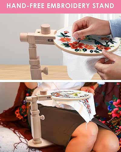 Miniatura 4 de TINDTOP Juego de 3 juegos de bordado para adultos con soporte de aro de bordado, kit de bordado de colibrí y flores, soporte de aro de bordado