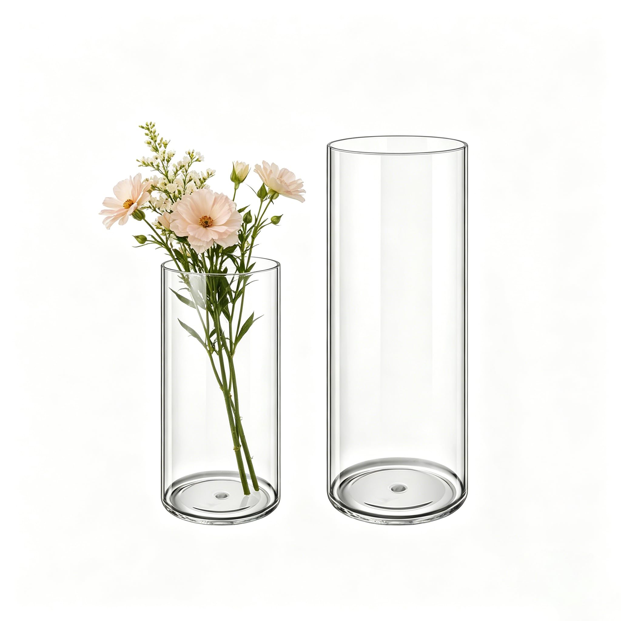 MELEJIA Set of 2 Clear Acrylic Vases, Unbreakable Transparent Flower Vases, Thickened Cylindrical Decorative Vase, Multi Size Options for Home Table Wedding Office Bathroom Decor-10x25cm + 12x30cm