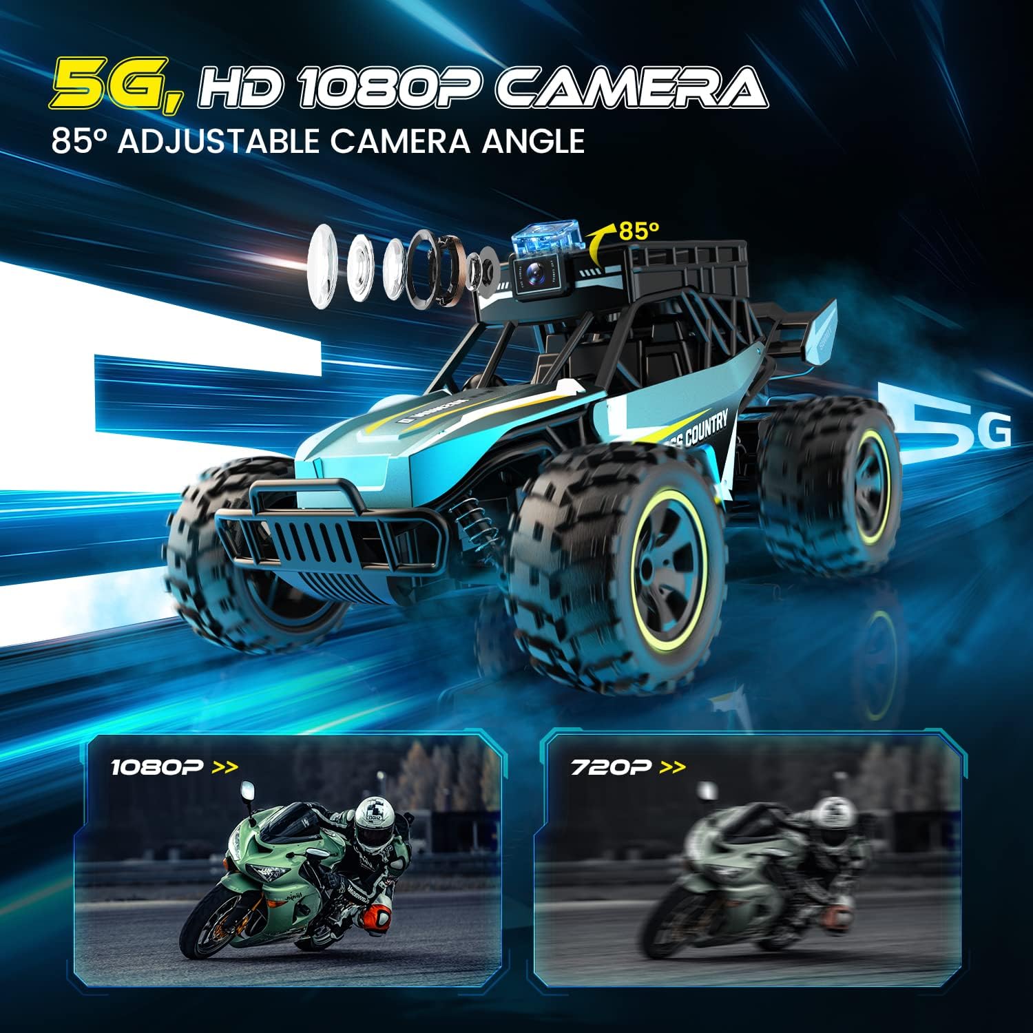 O WOWZON RC Car with 5G HD 1080P FPV Camera, 2.4Ghz Remote Control Car w/Walkie Talkie Function, 60 Mins Play, 1:20 Scale High Speed Electric Carrier Vehicle Monster Trucks for Kids Adults