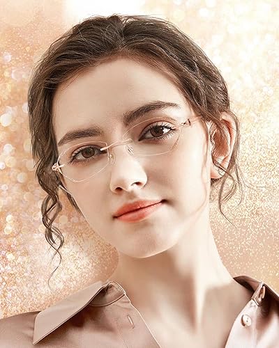 Miniatura 6 de TERAISE Lentes de lectura sin marco para mujer con bloqueo de luz azul, anteojos sin borde de corte de diamante a la moda