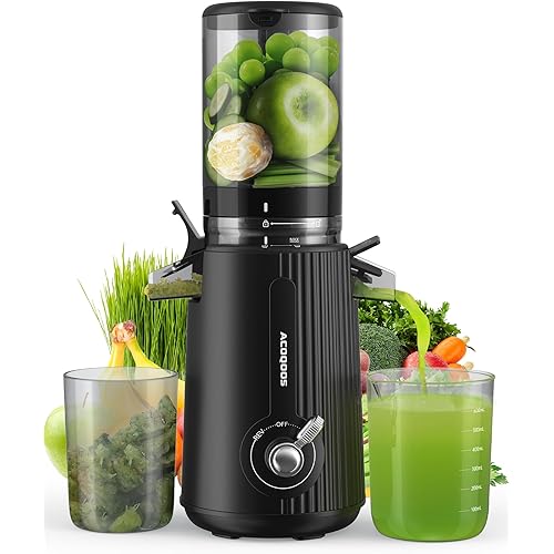 ACOQOOS Juicer Machines, Cold Press Juicer Whole Fruit and Vegetable with 110MM Feeding Chute, Easy to Clean Juicers with 2 Cups, Masticating Juicer Black