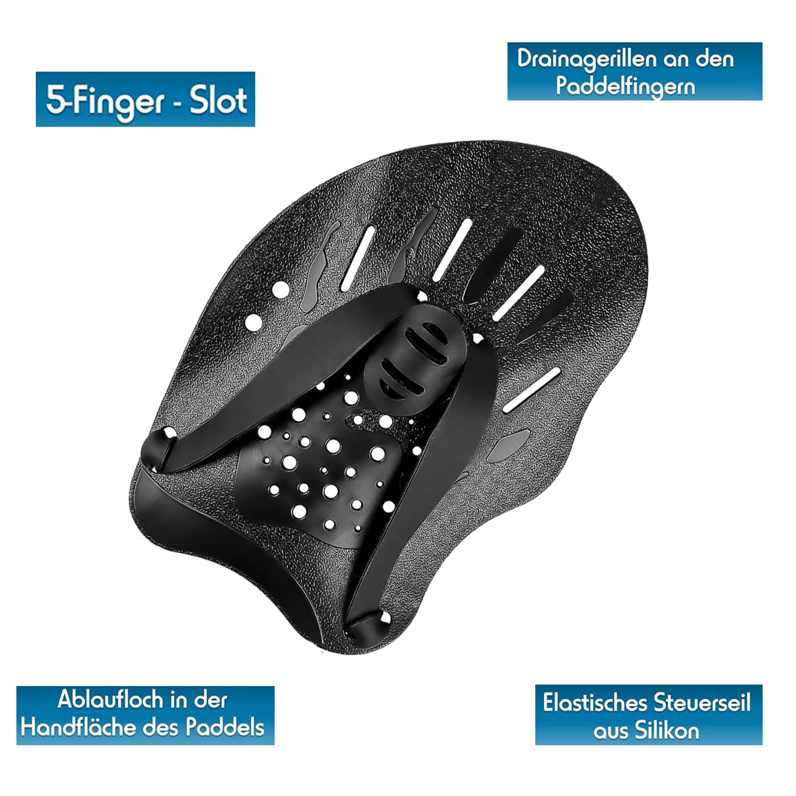 Palas de Natación con Correas Ajustables para Adultos Niños Unisex (Negro)