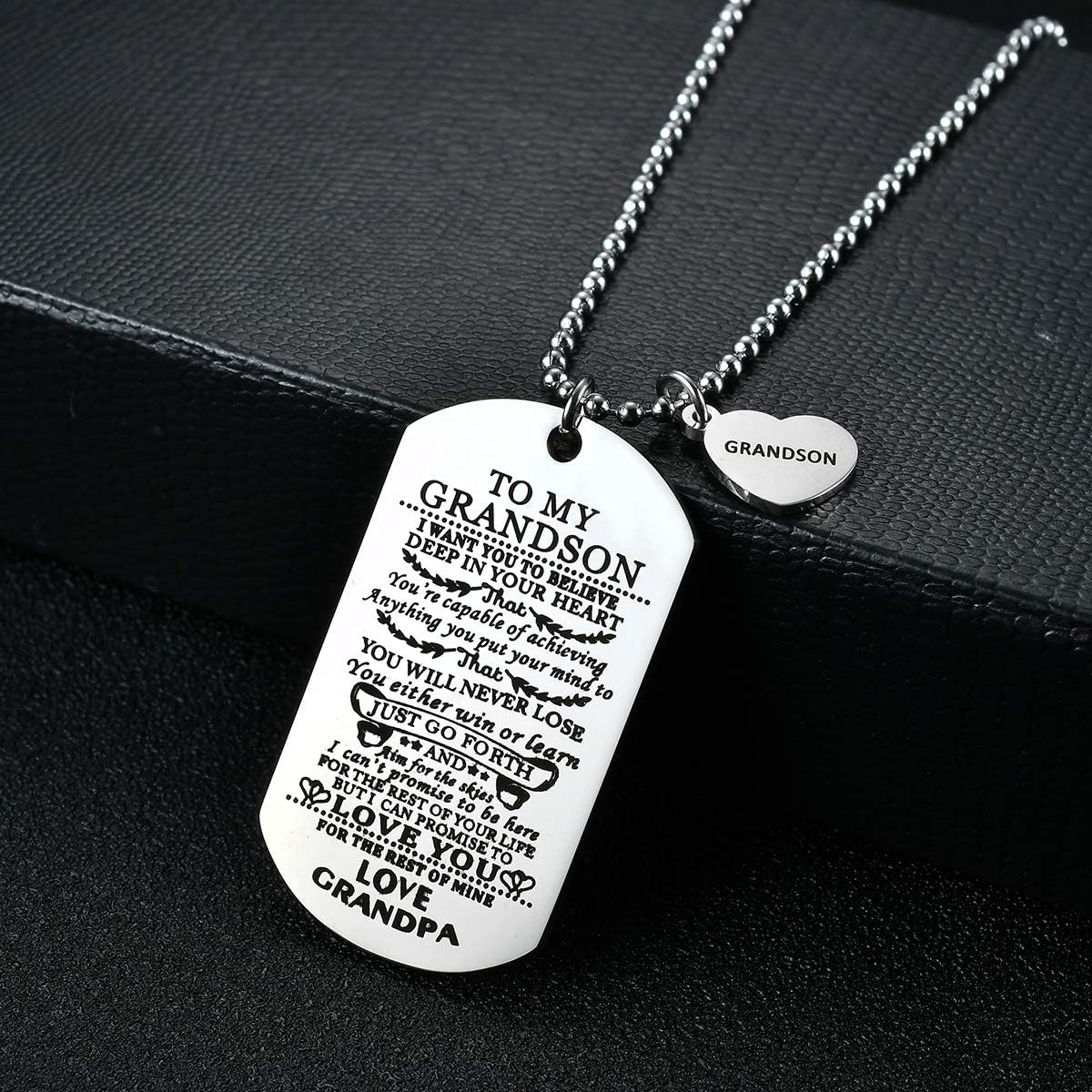 To My Grandson from Grandpa I Want You To Believe Love Mom Dog Tag Military Air Force Navy Coast Guard Necklace Ball Chain Gift for Best Son Birthday and Graduation - Image 2
