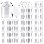 48 Pack 8 OZ Plastic Jars Round Clear Cosmetic Container Jars with White Lids, Eternal Moment Plastic Slime Jars for Lotion, Cream, Ointments, Makeup, Eyeshadow, Rhinestone, Samples, Travel Storage