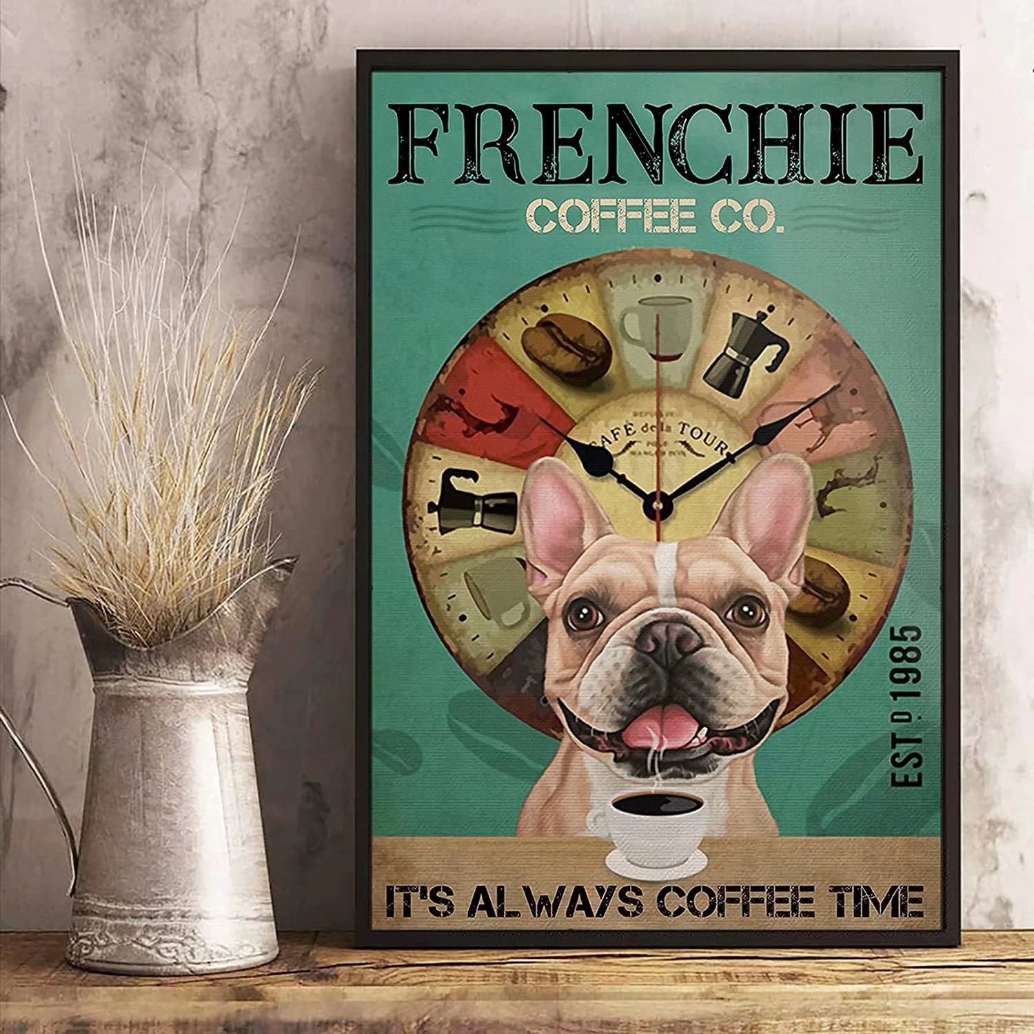 Tin Sign Frenchie Coffee Vintage Retro Collectible tin Sign Wall Decoration Poster Home bar Restaurant Garage Cafe Art Metal Sign Gift 12x16 Inch
