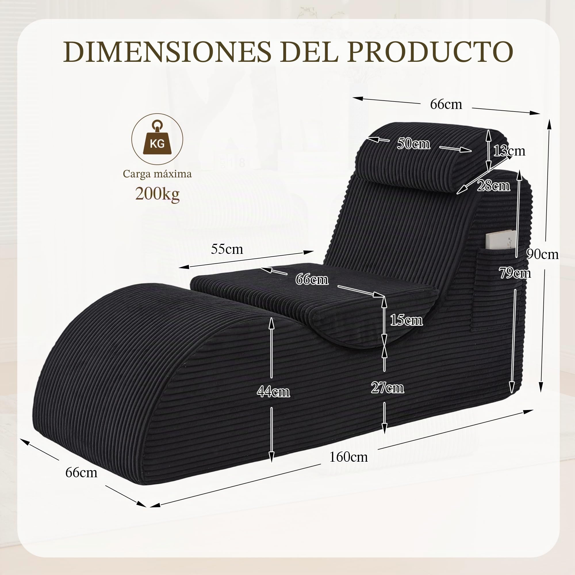 TIZZ Sillón de ocio moderno con forma ergonómica, de espuma de compresión altamente elástica, cojín de asiento extraíble y bolsillo lateral para sentarse cómodamente en el día a día. Negro