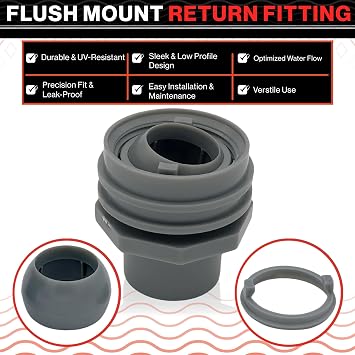 Flush Mount Return Fitting | Compatible with Most Pool & Spa Systems | Pool Eyeball Fitting Made to be Completely Flush After Install | Pool Replacement Parts, Gray