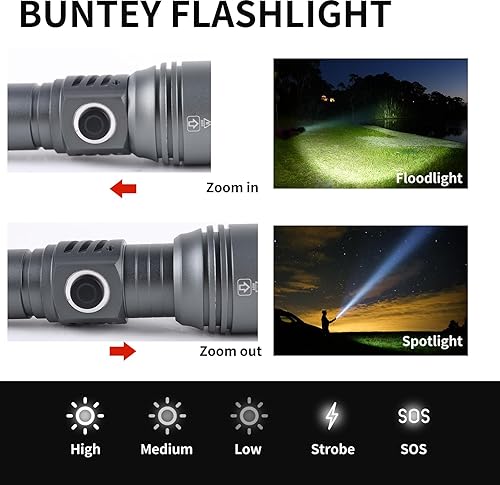 Miniatura 5 de BUNTEY Tactical Flashlights High Lumens, 200000 Lumen Super Bright Flashlight, Rechargeable Flashlight, Flashlights for Home,Handheld
