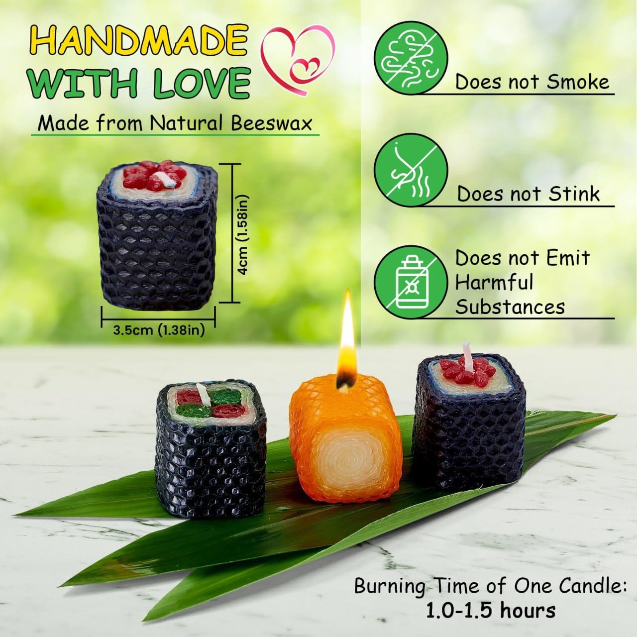 Fun Birthday Candles Sushi Candle Gift Beeswax Candles Set Fun Food for Friends Girls Sushi Roles Handmade Creative Gift Box Pack of 12pcs from PodaryVSIM