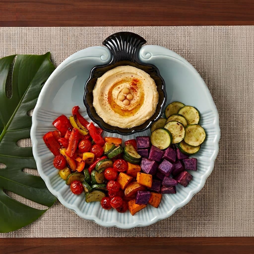 Ceramic Large Divided Chip & Dip Serving Platter, Shell Design Tray-Grey