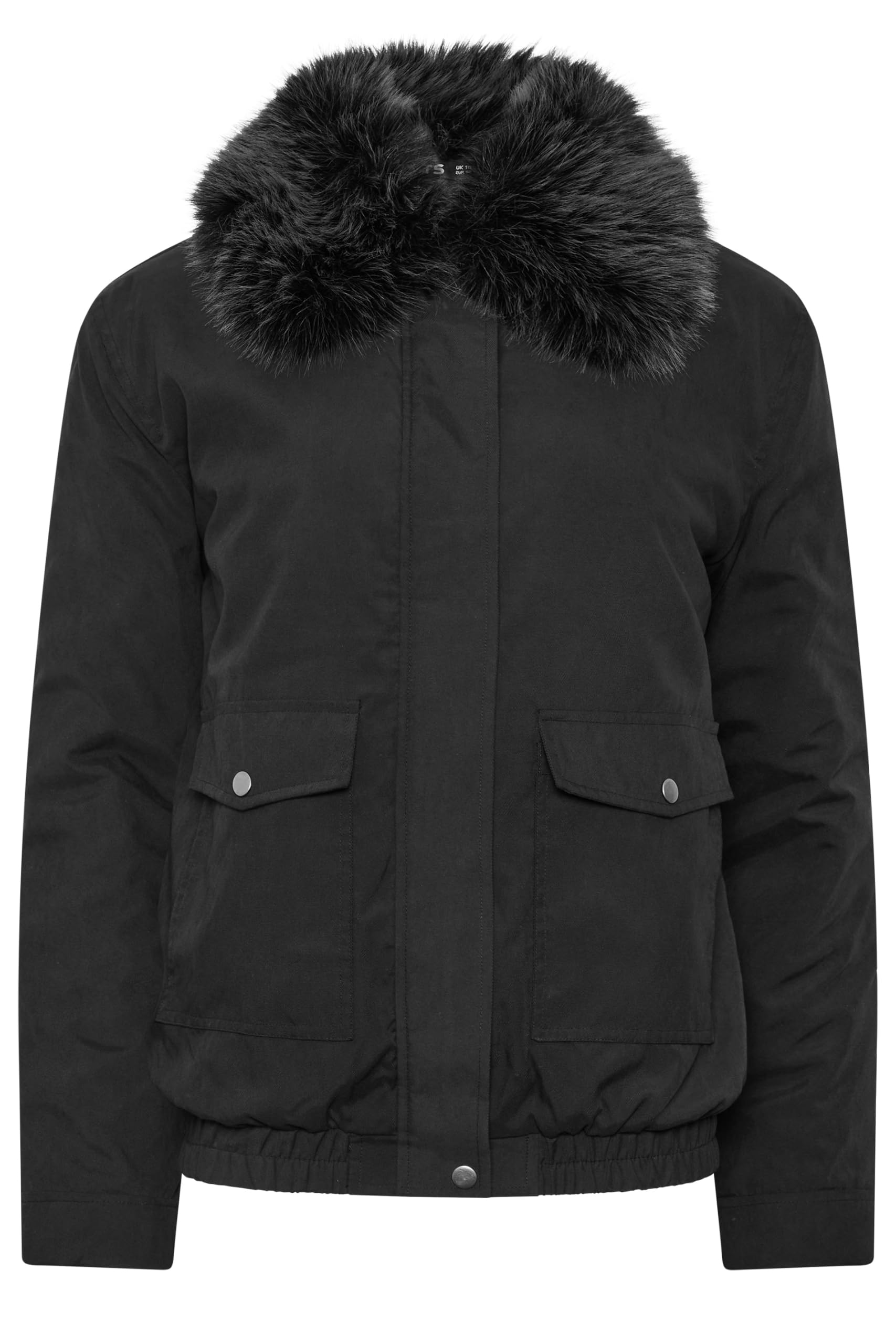 Long Tall Sally Women's Black Tall Faux Fur Collar Bomber Jacket In Size 18