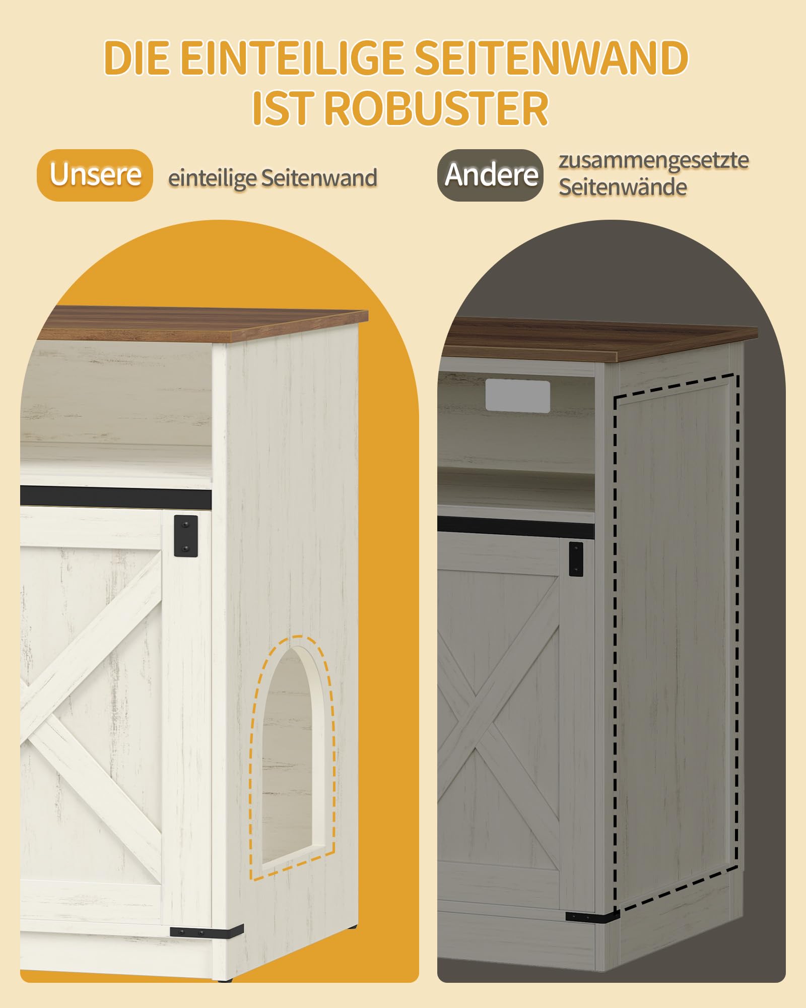 Hzuaneri Katzenklo Schrank, 80 cm, Versteckte Katzenschrank, Braun-Weiß | mit Stauraum, Katzenschrank aus Holz, Katzenhaus im Landhausstil, TV-Schrank Beistelltisch, 80 x 48 x 80 cm, CB89414X