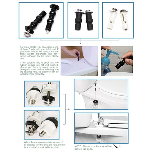 Miniatura 3 de iFealClear Tornillos y pernos universales para asientos de inodoro, 5 opciones de fijación de goma expansibles para bisagras de asiento de inodoro
