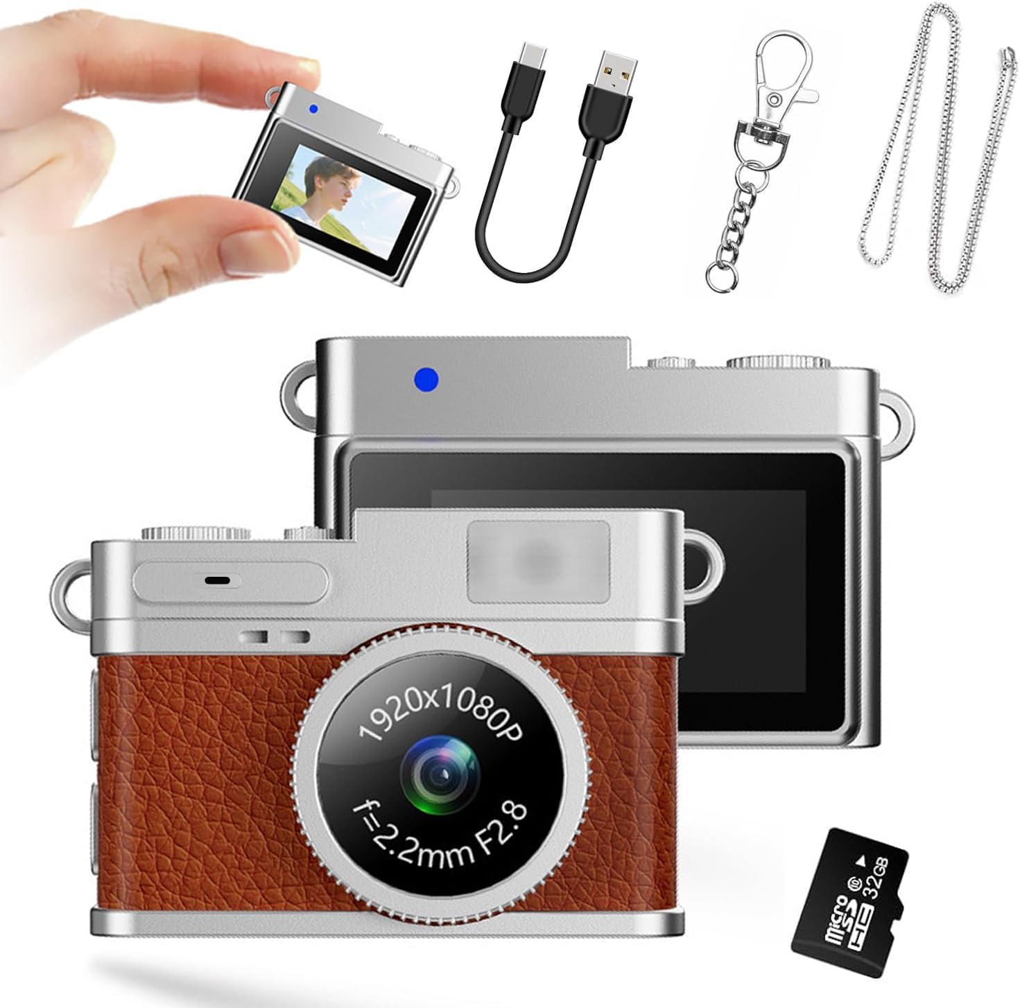 Mini Digtal Camer, Keyahain Camer 1080P HD with 2MP Lens, Flash, Video Reording, 32G Card IncIuded, PortabIe and Compat Retro Vlog Camer for TraveI, Kids