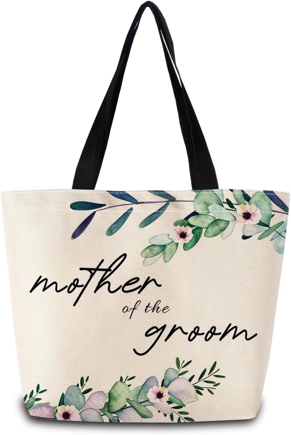 Mother Of The Groom Tote Bag Reusable Grocery Bags Aesthetic Shopping Shoulder Handbag with Interior Zipper Pocket Stylish Mother Of The Groom Wedding Present for Mother-in-law Women