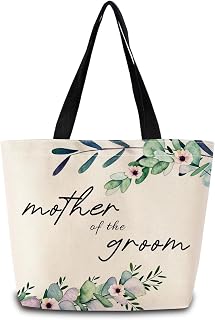 Mother Of The Groom Tote Bag Reusable Grocery Bags Aesthetic Shopping Shoulder Handbag with Interior Zipper Pocket Stylish Mother Of The Groom Wedding Present for Mother-in-law Women