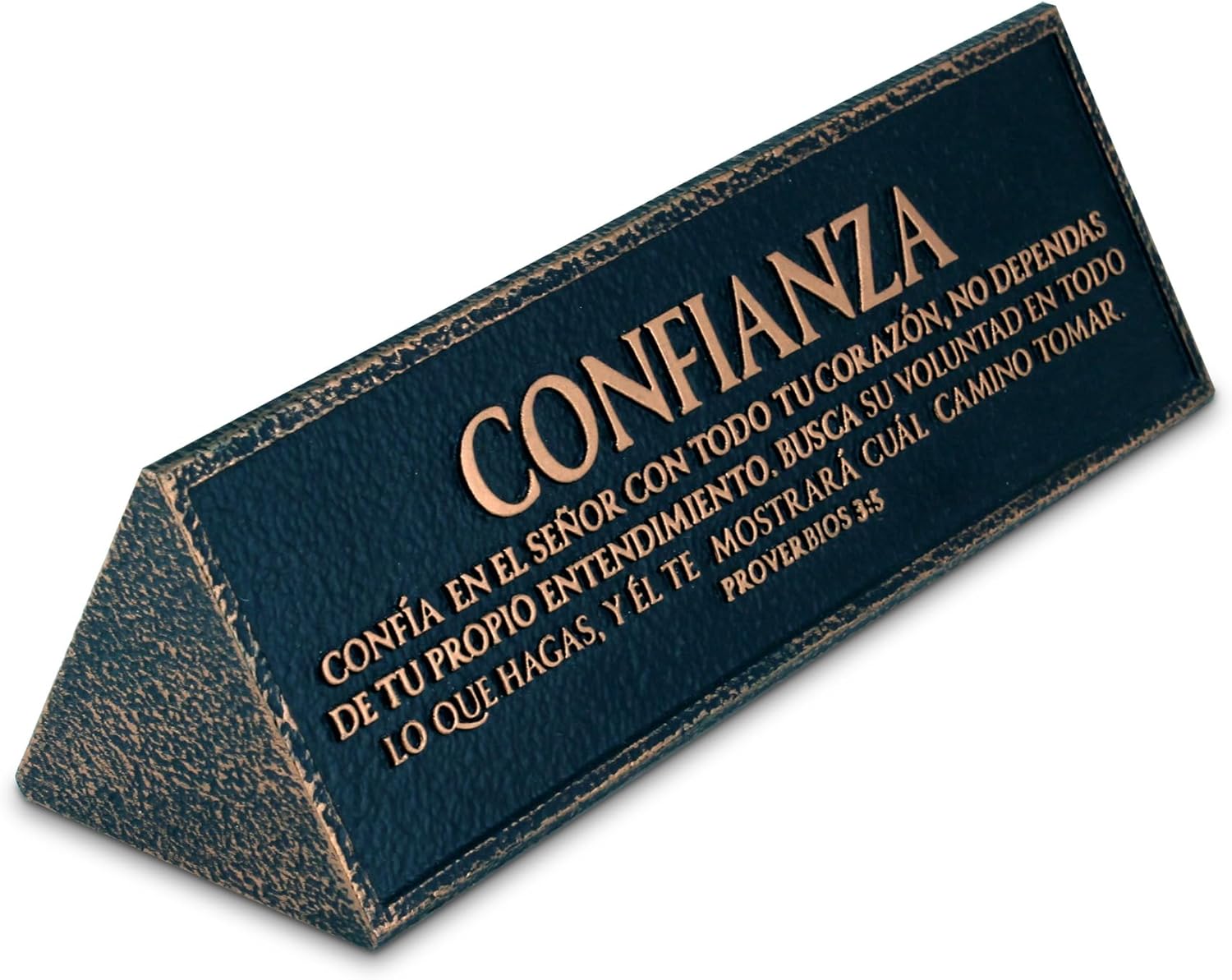 Lighthouse Christian Products Confianza - Proverbios 3:5, Black/Bronze 6.25 x 2.25 Inch Resin Desktop Plaque