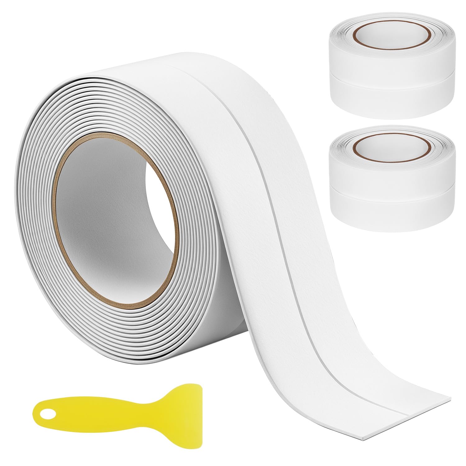 QWORK® Bath Sealant Strip 3.8cm x 3.2m, 3 Rolls, Self Adhesive Caulk Tape Waterproof PVC Sealing Strip for Bathtub, Kitchen Sink, Toilet & Wall Corner, White Edging Tape