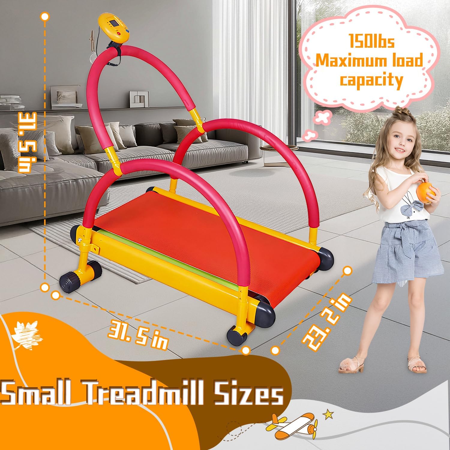 Kids Treadmill with LED Display and Handle Bar, Manual Toddler Treadmills for Home with Incline,Walking Pad Treadmill Workout Equipment for Girls Boys Ages 3+