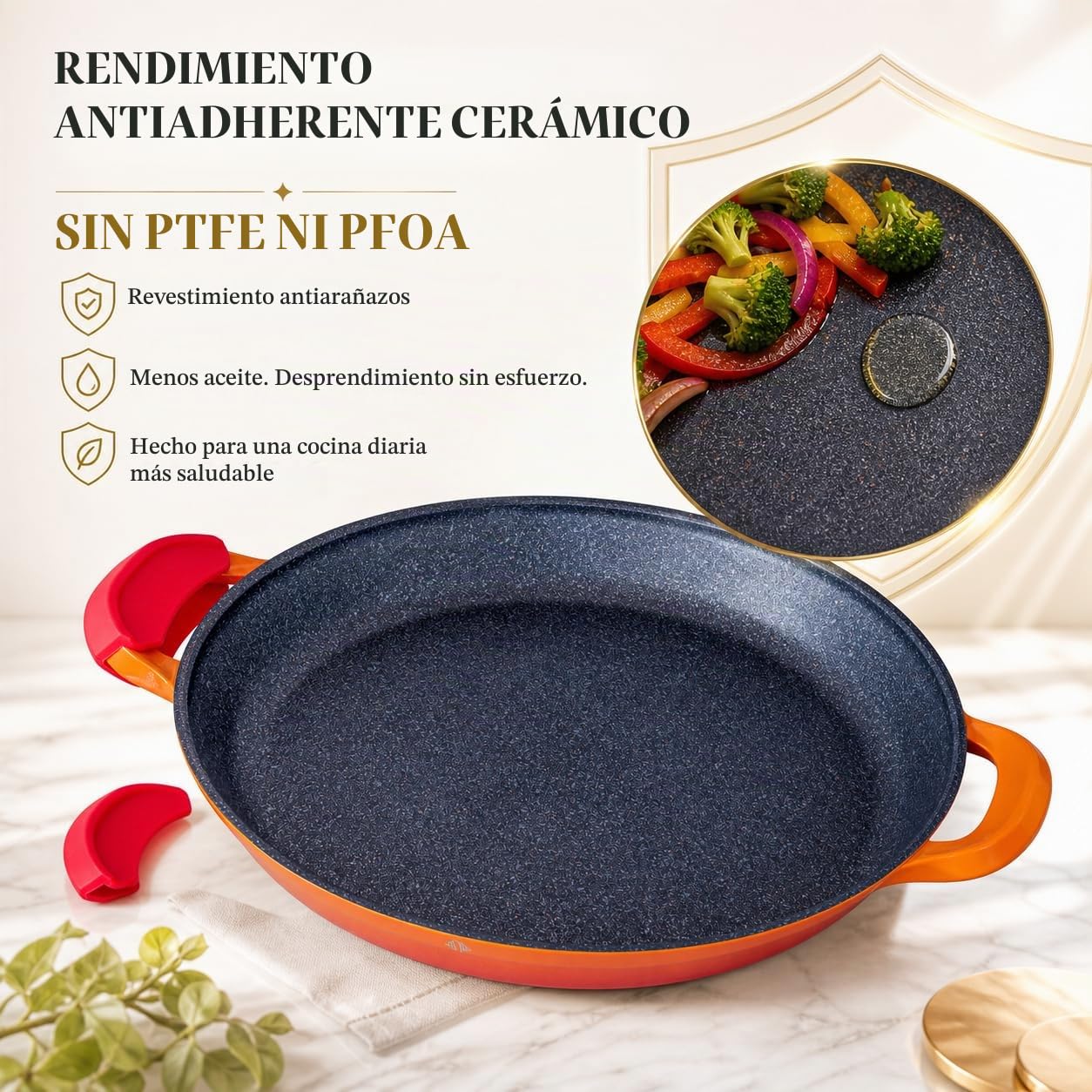 INTIGNIS Paella 40 cm - Aluminio - induccion - fuego para paella gas -Electrica - Tarea Pesada
