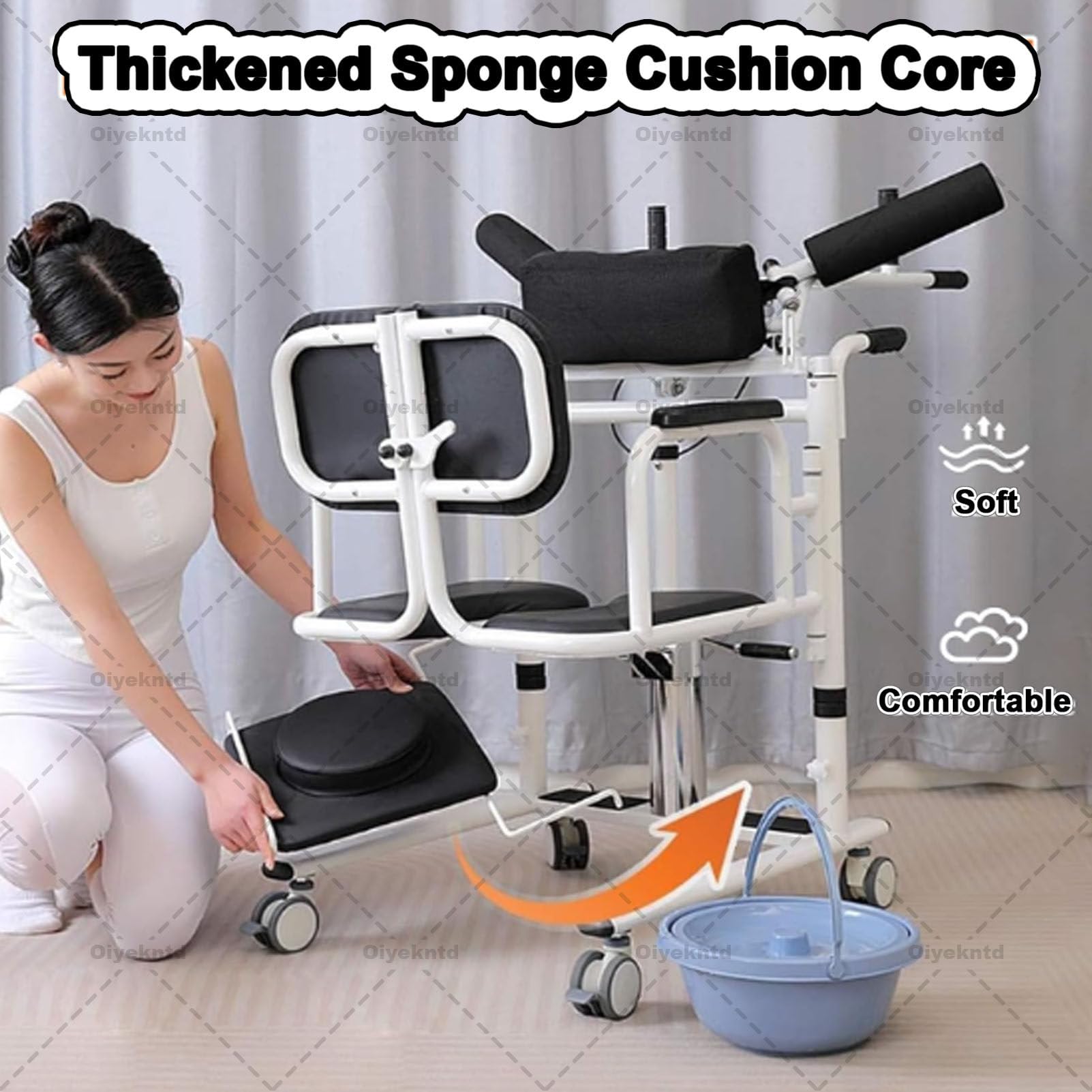 Silla de Transferencia hidráulica para Pacientes, con Altura Ajustable, Asistencia para levantarse y Sentarse, con cuña extraíble para Pacientes Mayores con parálisis de 180 kg Black