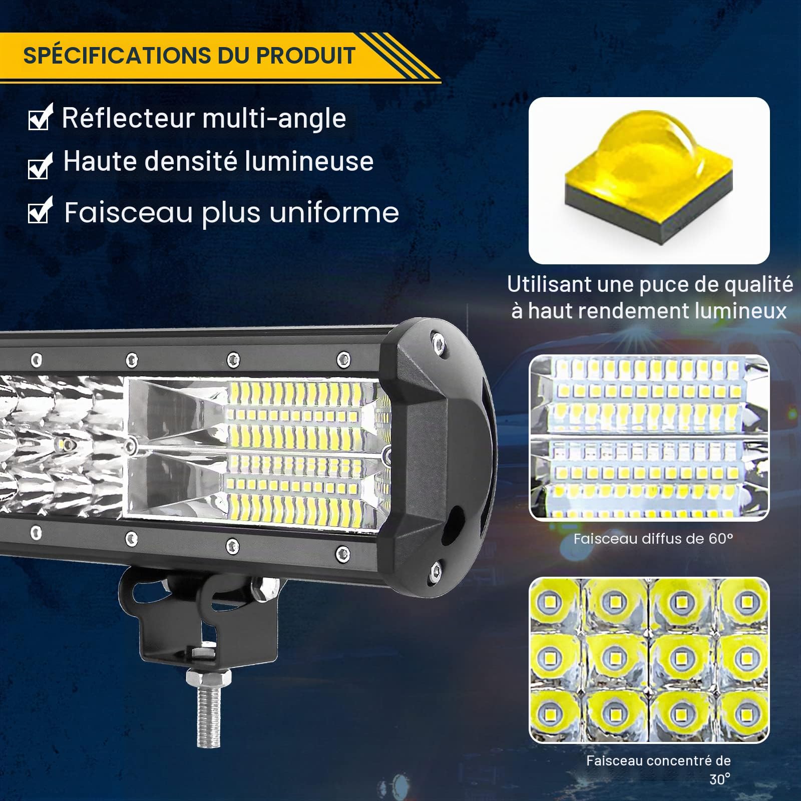 Willpower Barre lumineuse LED de 50,8 cm – 28 800 lm 12 V – Feux tout-terrain avec faisceau de câblage – Feux de brouillard pour camion, voiture, VTT, SUV