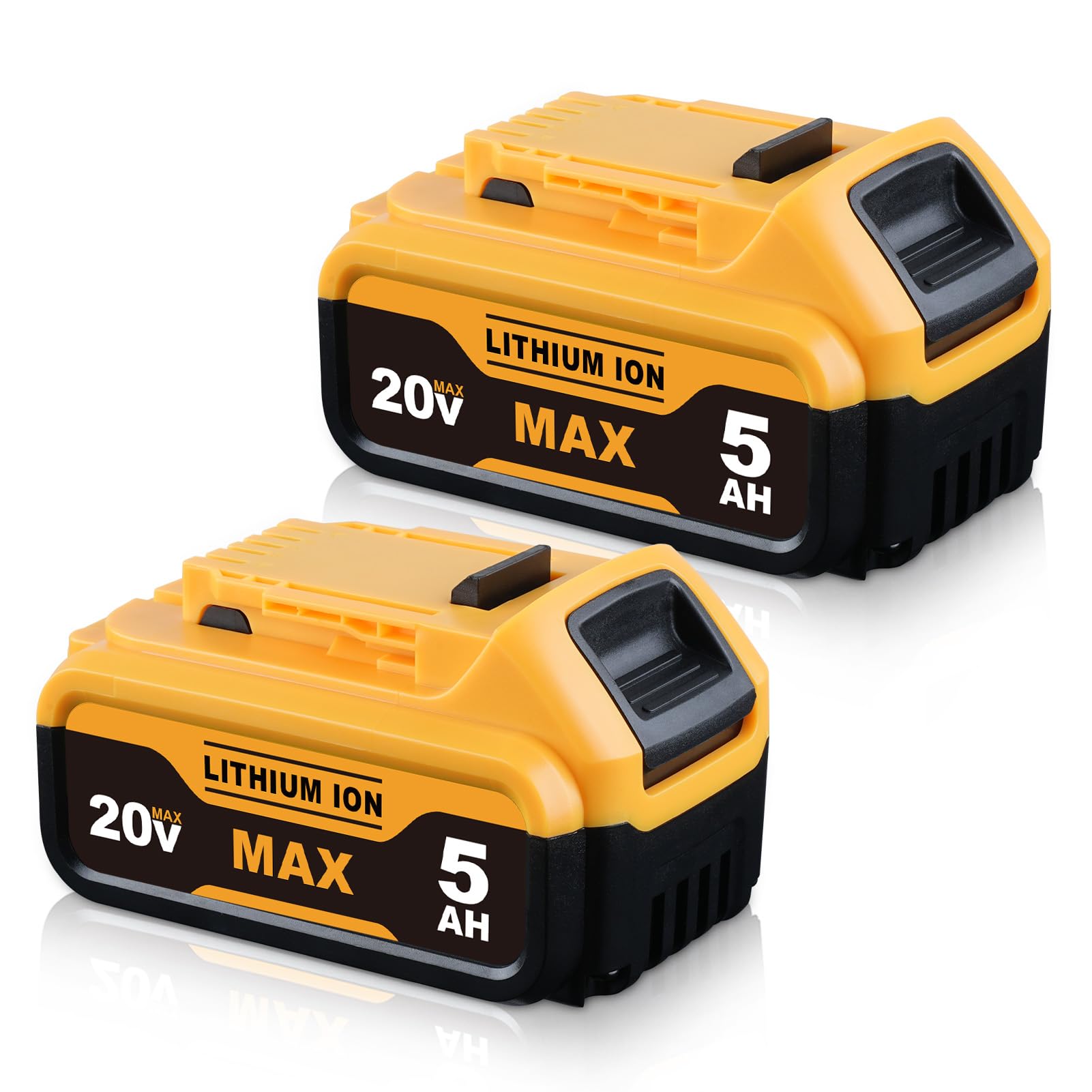 ZEERISA 18V/20V Max 5.0Ah Li-ion Battery Replacement for Dewalt Battery Compatible with DCB200 DCB204 DCB206 DCB201 DCB203 DCB181 DCB180 20V DCD/DCF/DCG/DCS Series with LED Indicator 2Pack