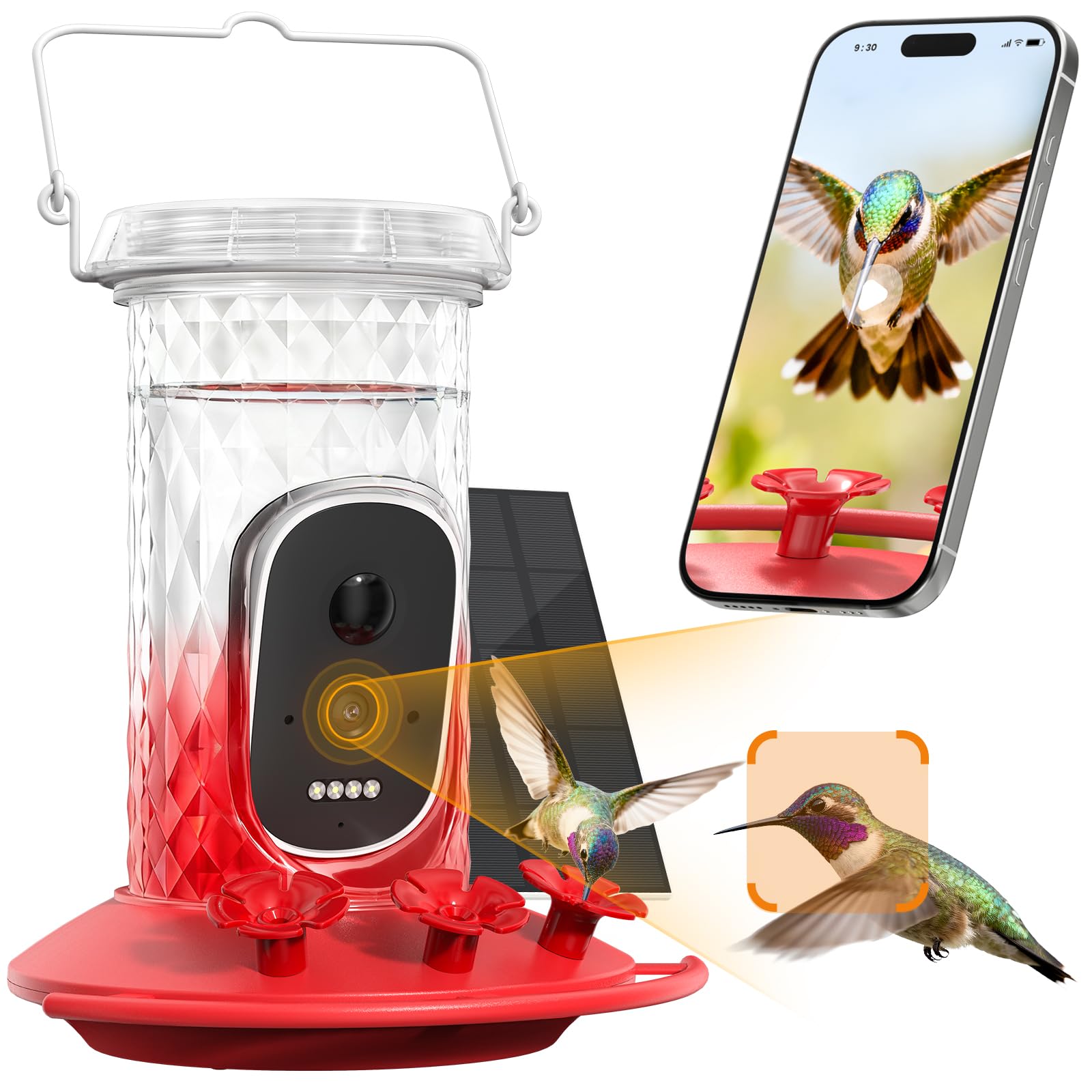 Photo 1 of Grebilux Smart Hummingbird Feeder Camera with AI Identification, 2.5K HD & Color Night Vision, Solar Powered Outdoor, IP66 Weatherproof – Garden Decor