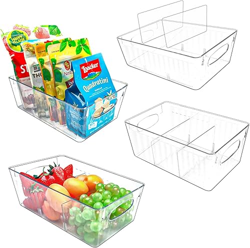 JAWEAVER Paquete de 4 cubos organizadores de refrigerador con divisores extraíbles, contenedores organizadores de refrigerador, contenedores