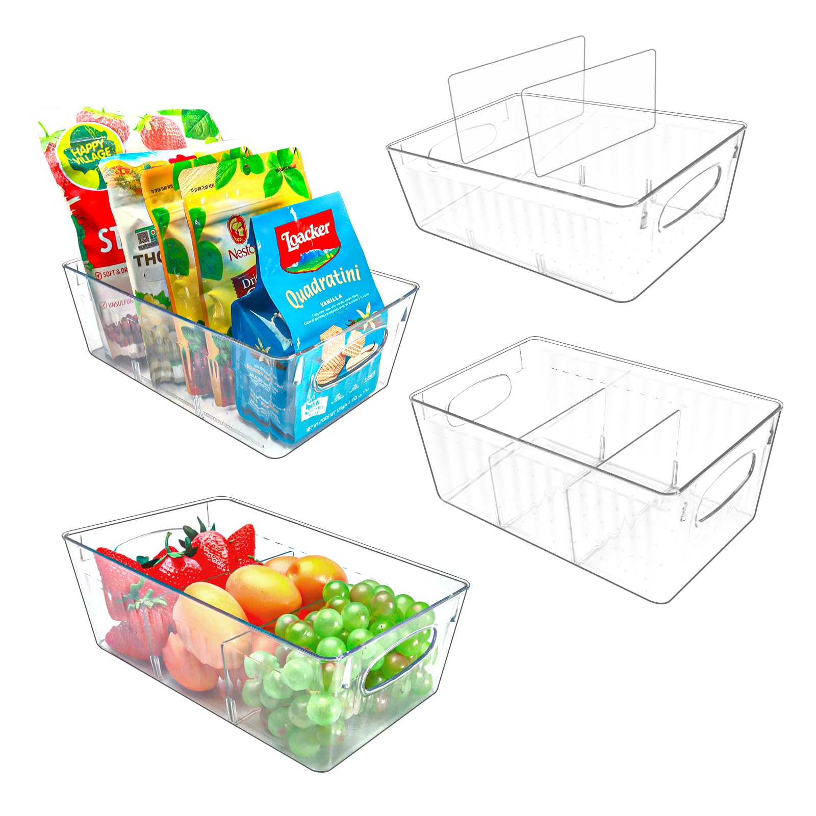 4 Pack Pantry Organizers and Storage, Fridge Organizer, Refrigerator Organizers and Storage, Freezer Organizer Bins, Kitchen Spice Organization for Cabinet, Organization and Storage